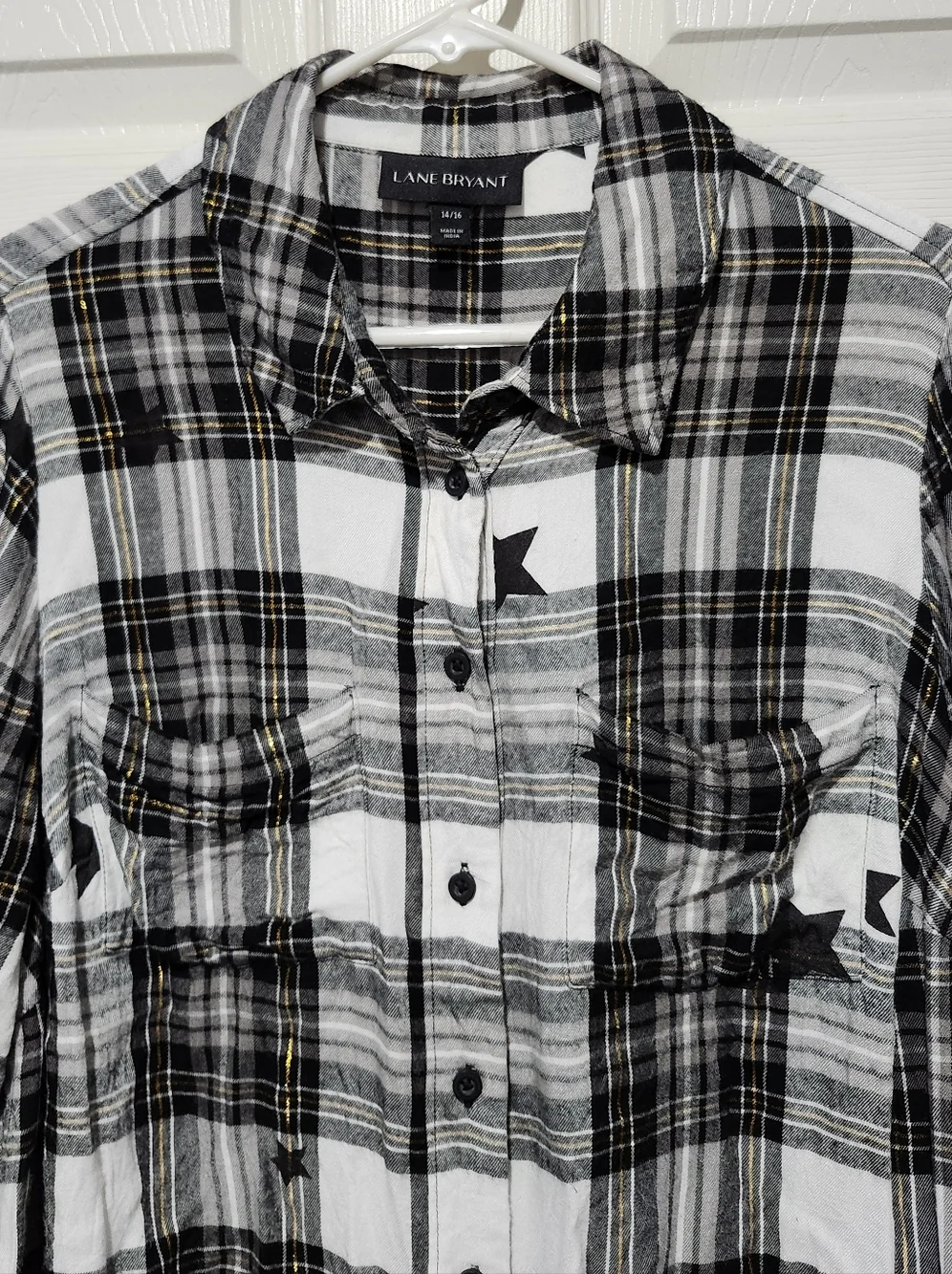 Lane Bryant Flannel Twilight Star Plaid No-Peek Button-Front Top Size 14/16